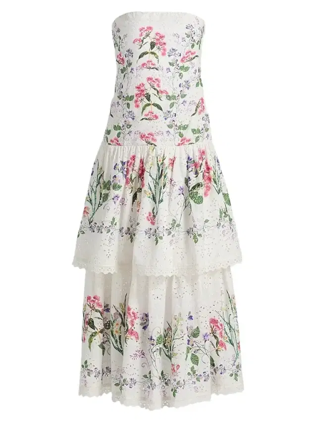 Hemant & Nandita Women's Floral Cotton Tiered Strapless Maxi Dress -