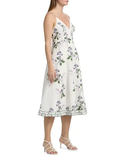 Hemant & Nandita Women's Floral Linen-Cotton Midi-Dress - Ivory - Size Medium | Thumbnail 4