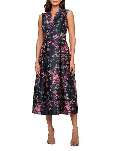 Kay Unger Women's Rhea Floral-Jacquard Midi Dress - Ink Blue Multi - Size 18 | Thumbnail 2