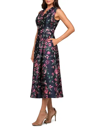 Kay Unger Women's Rhea Floral-Jacquard Midi Dress - Ink Blue Multi - Size 18 | Thumbnail 3