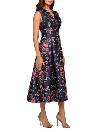 Kay Unger Women's Rhea Floral-Jacquard Midi Dress - Ink Blue Multi - Size 18 | Thumbnail 4