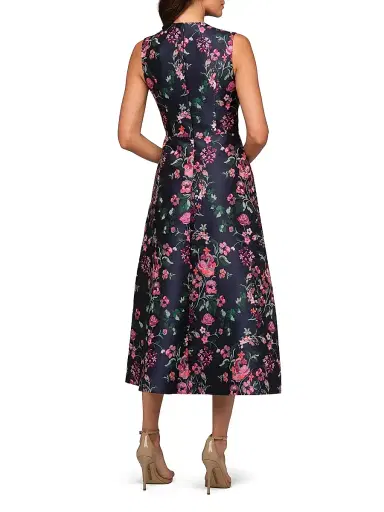 Kay Unger Women's Rhea Floral-Jacquard Midi Dress - Ink Blue Multi - Size 18 | Thumbnail 5