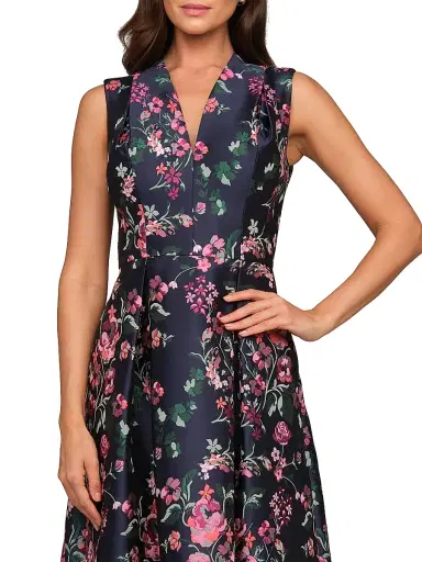 Kay Unger Women's Rhea Floral-Jacquard Midi Dress - Ink Blue Multi - Size 18 | Thumbnail 6