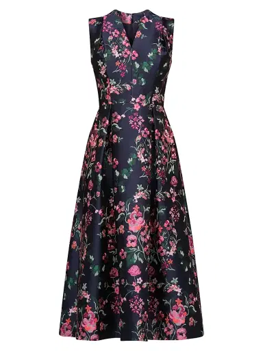 Kay Unger Women's Rhea Floral-Jacquard Midi Dress - Ink Blue Multi - Size 18 | Thumbnail 1