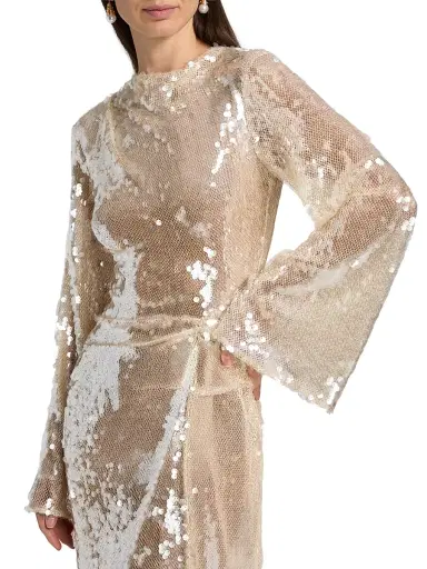 Lapointe Women's Sequined Side Tuck Gown - Ecru - Size 12 | Thumbnail 6