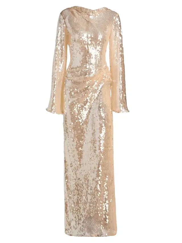 Women's Sequined Side Tuck Gown - Ecru