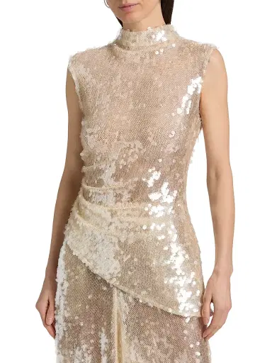 Lapointe Women's Sequined Mock Turtleneck Asymmetric Top - Ecru - Size 14 | Thumbnail 3