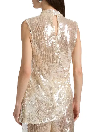 Lapointe Women's Sequined Mock Turtleneck Asymmetric Top - Ecru - Size 14 | Thumbnail 5