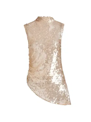 Lapointe Women's Sequined Mock Turtleneck Asymmetric Top - Ecru - Size 14 | Thumbnail 1