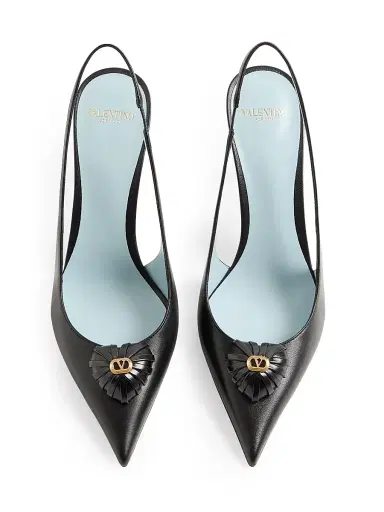 Valentino Garavani Women's Coeur Royal 75MM Slingback Pumps in Kidskin - Black - Size 11.5 | Thumbnail 4