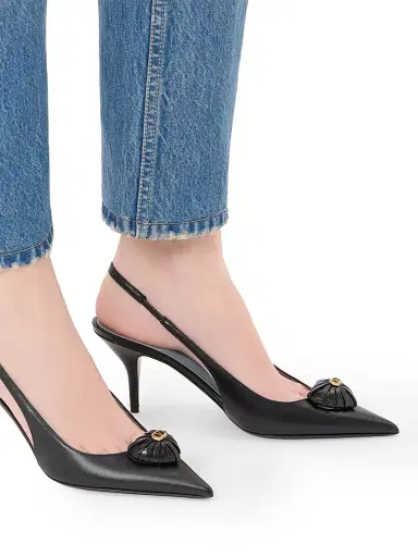 Valentino Garavani Women's Coeur Royal 75MM Slingback Pumps in Kidskin - Black - Size 11.5 | Thumbnail 7
