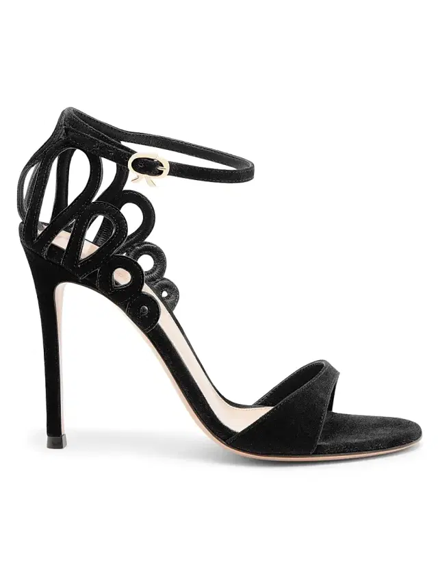 Gianvito Rossi Women's 105MM Scalloped Suede Sandals - Black