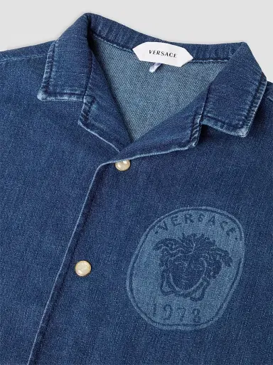 Versace Little Boy's & Boy's Laser Denim Short-Sleeve Shirt - Medium Blue - Size 8 | Thumbnail 3 Versace Little Boy's & Boy's Laser Denim Short-Sleeve Shirt - Medium Blue - Size 8 | Thumbnail 3