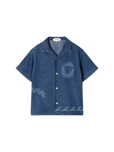 Versace Little Boy's & Boy's Laser Denim Short-Sleeve Shirt - Medium Blue - Size 8 | Thumbnail 1 Versace Little Boy's & Boy's Laser Denim Short-Sleeve Shirt - Medium Blue - Size 8 | Thumbnail 1