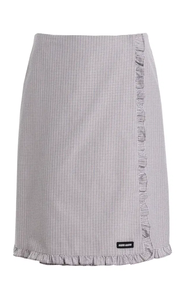 Checkered Cotton Midi Skirt