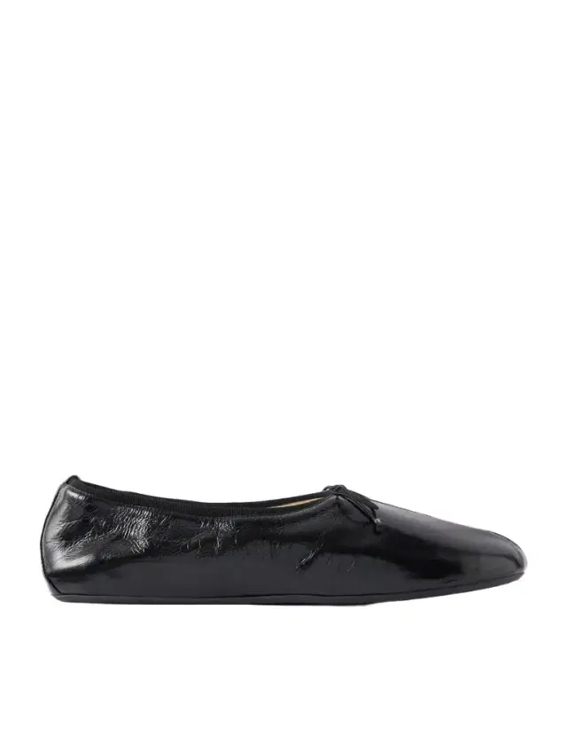 Phoebe Philo Bow-detail crinkled glossed-leather ballet flats
