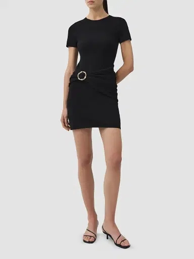 SIMKHAI Women's Leni Draped Mini Dress - Black | Thumbnail 2 SIMKHAI Women's Leni Draped Mini Dress - Black | Thumbnail 2
