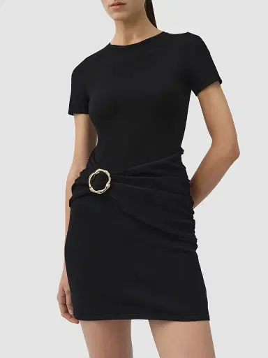 SIMKHAI Women's Leni Draped Mini Dress - Black | Thumbnail 4 SIMKHAI Women's Leni Draped Mini Dress - Black | Thumbnail 4