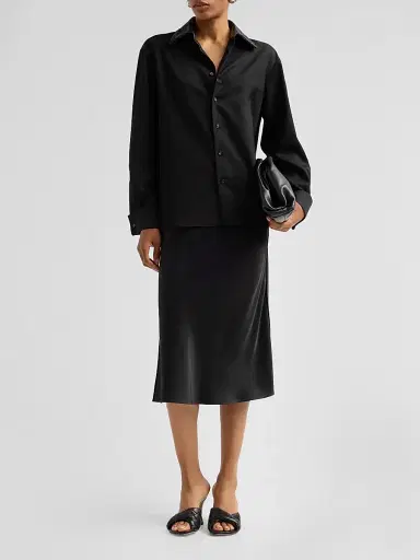 Bottega Veneta Women's Intrecciato Leather Collar Wool Shirt - Double Black - Size 12 | Thumbnail 2 Bottega Veneta Women's Intrecciato Leather Collar Wool Shirt - Double Black - Size 12 | Thumbnail 2