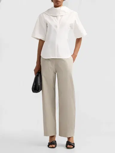 Bottega Veneta Women's Compact Cotton Toile Shirt - Chalk | Thumbnail 2