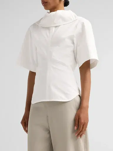 Bottega Veneta Women's Compact Cotton Toile Shirt - Chalk | Thumbnail 4
