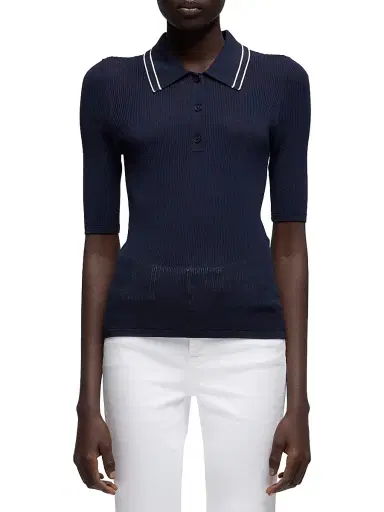 7 For All Mankind Women's Piped Collar Polo Top | Thumbnail 3