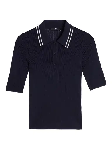 7 For All Mankind Women's Piped Collar Polo Top | Thumbnail 1