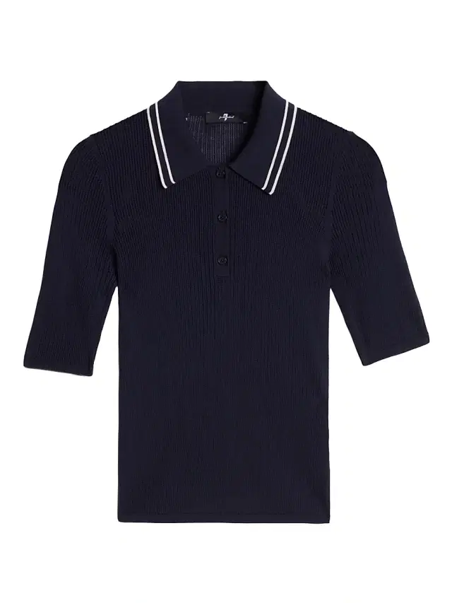 7 For All Mankind Women's Piped Collar Polo Top - Viscose Blend