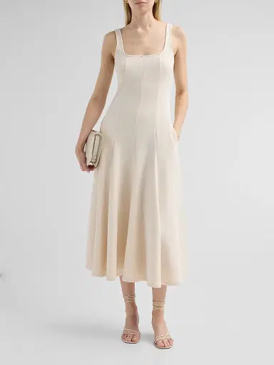 Vince Women's Square Neck Seamed Midi-Dress - Flax - Size XXS | Thumbnail 2 Vince Women's Square Neck Seamed Midi-Dress - Flax - Size XXS | Thumbnail 2