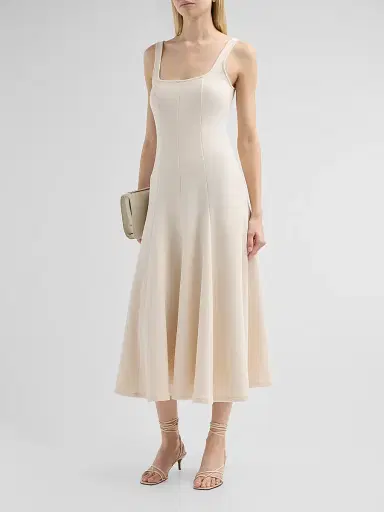 Vince Women's Square Neck Seamed Midi-Dress - Flax - Size XXS | Thumbnail 4 Vince Women's Square Neck Seamed Midi-Dress - Flax - Size XXS | Thumbnail 4