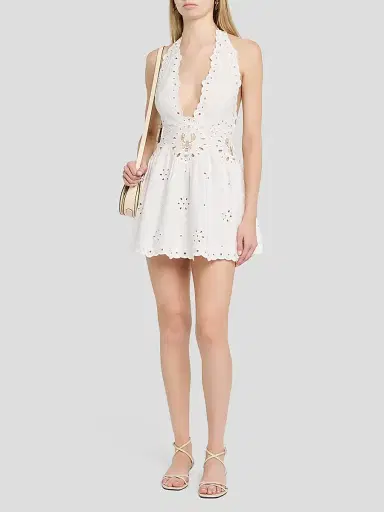 Retrofête Women's Beranice Embroidered Eyelet Halter Mini Dress - | Thumbnail 4 Retrofête Women's Beranice Embroidered Eyelet Halter Mini Dress - | Thumbnail 4