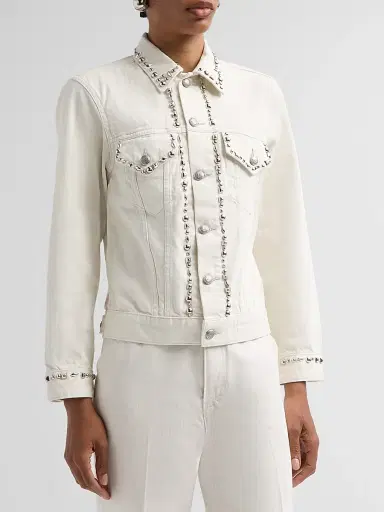 R13 Women's Shrunken Studded Trucker Jacket - Cement White | Thumbnail 4 R13 Women's Shrunken Studded Trucker Jacket - Cement White | Thumbnail 4