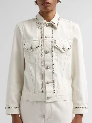 R13 Women's Shrunken Studded Trucker Jacket - Cement White | Thumbnail 5 R13 Women's Shrunken Studded Trucker Jacket - Cement White | Thumbnail 5