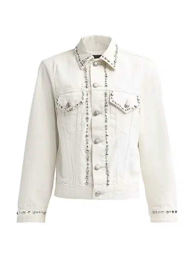 R13 Women's Shrunken Studded Trucker Jacket - Cement White