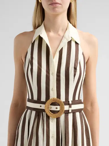Cara Cara Women's Quentin Striped Linen Button-Front Halter Midi Dress - Brown Ivory Stripe - Size 12 | Thumbnail 5 Cara Cara Women's Quentin Striped Linen Button-Front Halter Midi Dress - Brown Ivory Stripe - Size 12 | Thumbnail 5