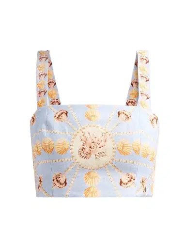 Cara Cara Women's Helena Seashell Print Linen Top - Seashell Stripe Ivory - Size 12 | Thumbnail 1