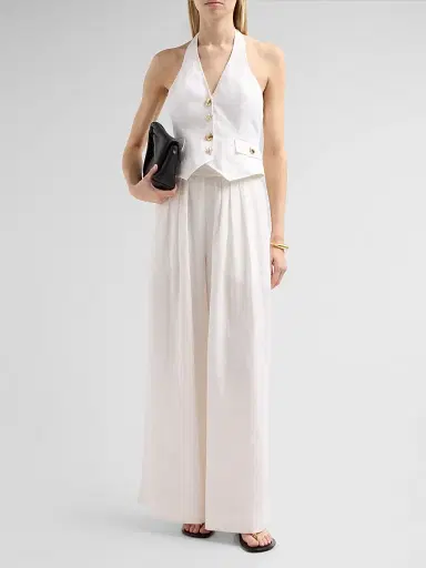 Cara Cara Women's Linen Pleated Palazzo Pants - White | Thumbnail 2 Cara Cara Women's Linen Pleated Palazzo Pants - White | Thumbnail 2