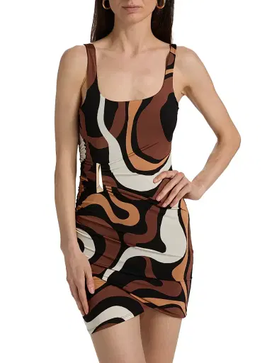 Generation Love Women's Justine Geo-Print Jersey Minidress - Wavy Geo Brown | Thumbnail 3