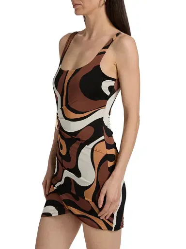 Generation Love Women's Justine Geo-Print Jersey Minidress - Wavy Geo Brown | Thumbnail 4
