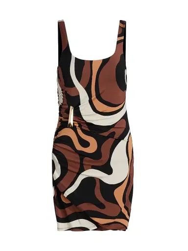 Generation Love Women's Justine Geo-Print Jersey Minidress - Wavy Geo Brown | Thumbnail 1