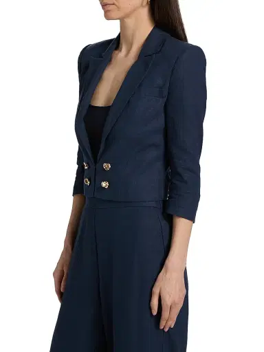 Generation Love Women's Emmeline Linen Crop Blazer - French Navy - Size Large | Thumbnail 4 Generation Love Women's Emmeline Linen Crop Blazer - French Navy - Size Large | Thumbnail 4