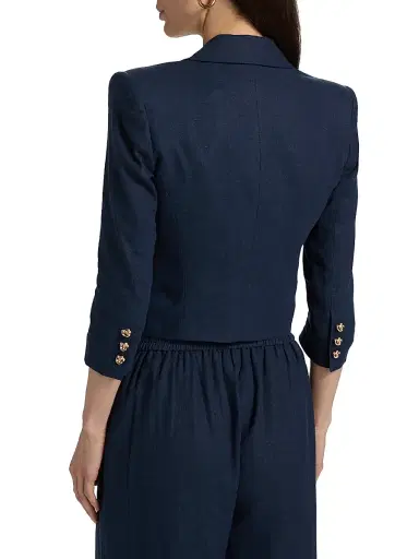 Generation Love Women's Emmeline Linen Crop Blazer - French Navy - Size Large | Thumbnail 5 Generation Love Women's Emmeline Linen Crop Blazer - French Navy - Size Large | Thumbnail 5