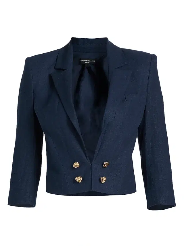 Generation Love Women's Emmeline Linen Crop Blazer - French Navy