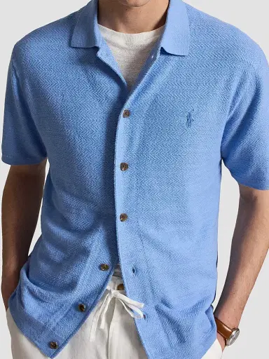 Polo Ralph Lauren Men's Herringbone Cotton-Linen Camp Shirt Sweater | Thumbnail 5