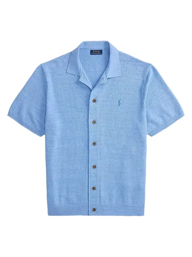 Men's Herringbone Cotton-Linen Short-Sleeve Cardigan - Bristol Blue