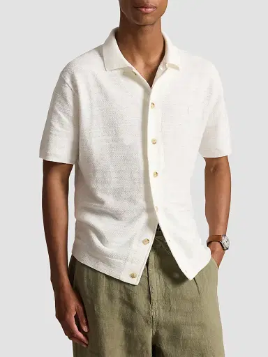 Polo Ralph Lauren Men's Herringbone Cotton-Linen Short-Sleeve Cardigan | Thumbnail 4 Polo Ralph Lauren Men's Herringbone Cotton-Linen Short-Sleeve Cardigan | Thumbnail 4