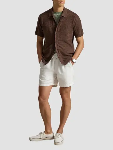 Polo Ralph Lauren Men's Herringbone Cotton-Linen Short-Sleeve Cardigan - Nutmeg Brown Heather - Size XXL | Thumbnail 2 Polo Ralph Lauren Men's Herringbone Cotton-Linen Short-Sleeve Cardigan - Nutmeg Brown Heather - Size XXL | Thumbnail 2