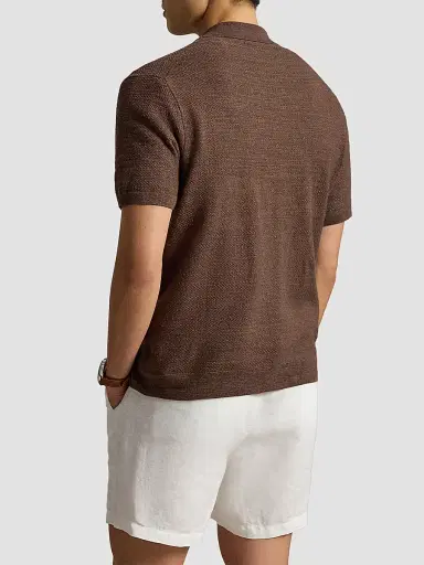 Polo Ralph Lauren Men's Herringbone Cotton-Linen Short-Sleeve Cardigan - Nutmeg Brown Heather - Size XXL | Thumbnail 3 Polo Ralph Lauren Men's Herringbone Cotton-Linen Short-Sleeve Cardigan - Nutmeg Brown Heather - Size XXL | Thumbnail 3