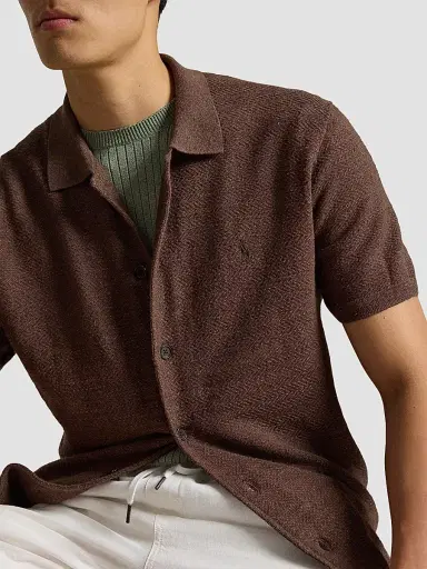 Polo Ralph Lauren Men's Herringbone Cotton-Linen Short-Sleeve Cardigan - Nutmeg Brown Heather - Size XXL | Thumbnail 5 Polo Ralph Lauren Men's Herringbone Cotton-Linen Short-Sleeve Cardigan - Nutmeg Brown Heather - Size XXL | Thumbnail 5