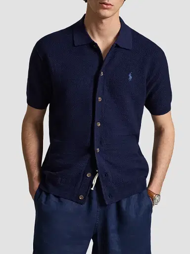 Polo Ralph Lauren Men's Herringbone Cotton-Linen Short-Sleeve Cardigan - Bright Navy - Size XXL | Thumbnail 4 Polo Ralph Lauren Men's Herringbone Cotton-Linen Short-Sleeve Cardigan - Bright Navy - Size XXL | Thumbnail 4